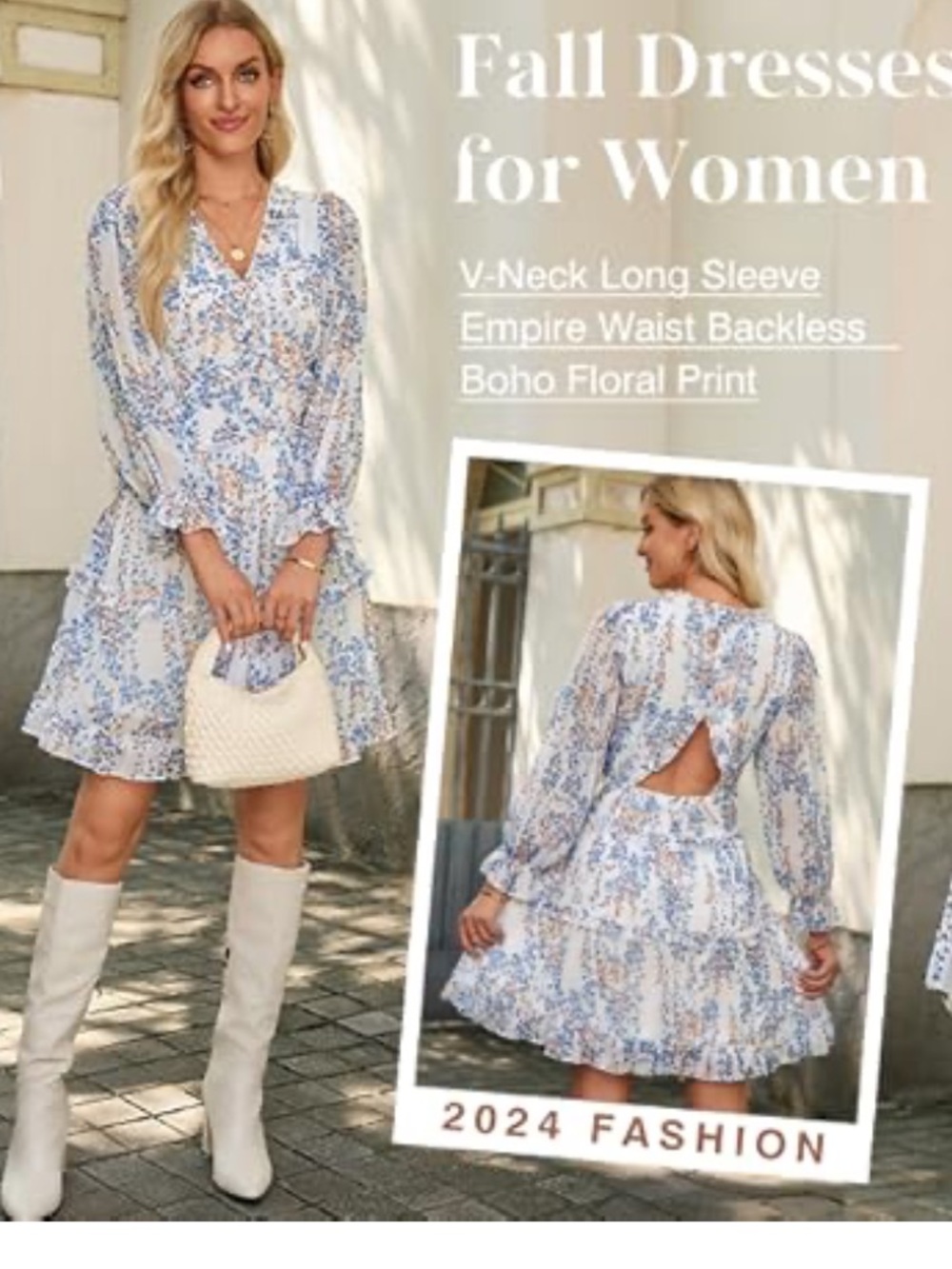Deep V-Neck Long Sleeve Backless Mini Dress - Picture 2 of 6